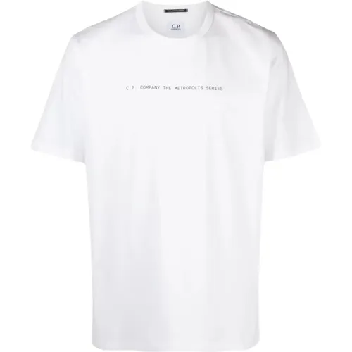 Metropolis Weißes Rundhals-T-Shirt mit Druck , Herren, Größe: 2XL - C.P. Company - Modalova