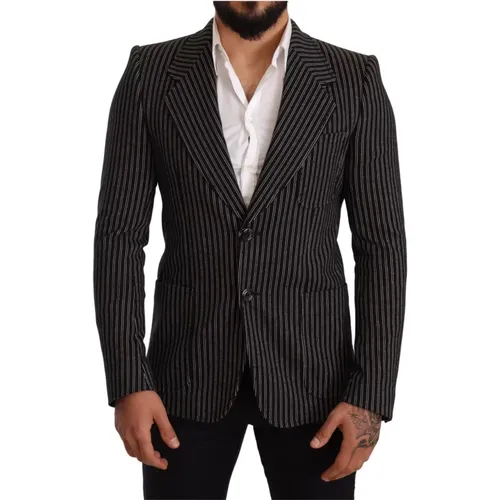 Blazers, male, , Size: M Striped Slim Fit Wool Coat Blazer - Dolce & Gabbana - Modalova