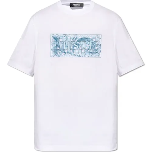 Besticktes T-Shirt , Herren, Größe: XL - Versace - Modalova