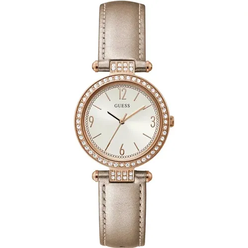 Rose Gold Leather Strap Watch , female, Sizes: ONE SIZE - Guess - Modalova