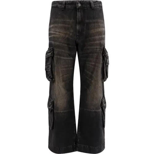 Straight Jeans, male, , Size: W34 Cargo Trousers with Logo Patch - Diesel - Modalova