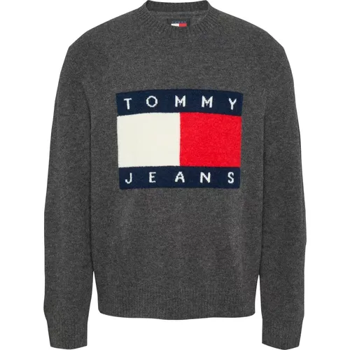 Grey Melange Flag Sweater , male, Sizes: XL, L, M, S - Tommy Jeans - Modalova