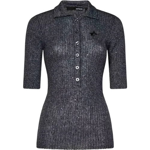 Graues Paillettenstrick-Poloshirt mit Schleifendetail , Damen, Größe: L - ROTATE Birger Christensen - Modalova