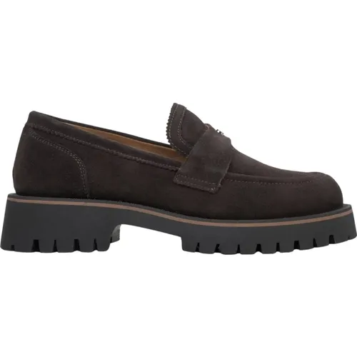 Damen Dunkelbraune Chunky Platform Loafers aus Italienischem Echtem Velours Er00115732 , Damen, Größe: 38 EU - Estro - Modalova