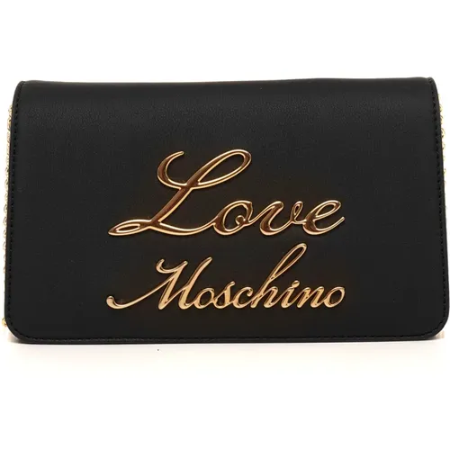 Clutches, female, , Size: ONE SIZE Metal Chain Shoulder Bag with Pockets - Love Moschino - Modalova