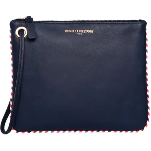 Marineblaue Lederclutch Tasche , Damen, Größe: ONE Size - Ines De La Fressange Paris - Modalova