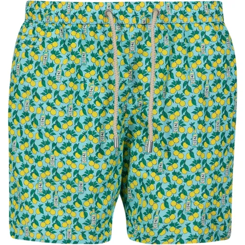 Beachwear, male, , Size: 2XL Lemon Print Swimwear Green - MC2 Saint Barth - Modalova