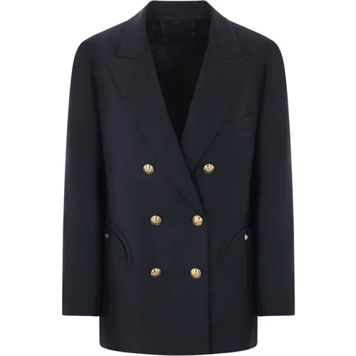 Blazers, female, , Size: S Navy Double-Breasted Wool Jacket - Blazé Milano - Modalova