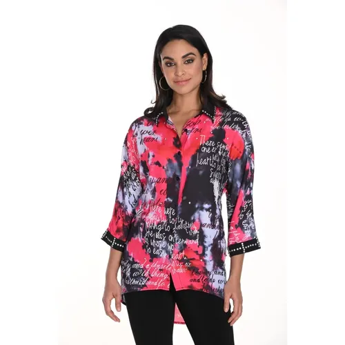 Rosa Bluse mit ¾ Ärmeln und Hemdkragen , Damen, Größe: 2XL - Frank Lyman - Modalova