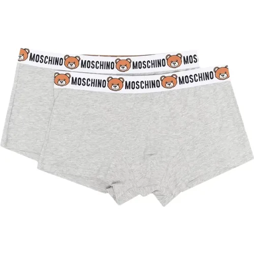 Bottoms, male, , Size: 2XL Grey Melange Boxers with Teddy Bear Motif - Moschino - Modalova