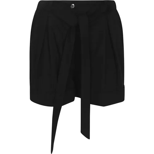 Schwarze Baumwoll-Popeline-Plissee-Shorts , Damen, Größe: 2XS - pinko - Modalova