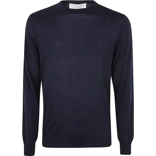 Luxury Navy Crew Neck Sweater , male, Sizes: 2XL, XL - Filippo De Laurentiis - Modalova