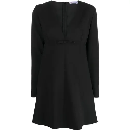 Schwarzes Kurzes Kleid - Neueste Kollektion,Schickes Schwarzes V-Ausschnitt Kleid mit Schleifendetail - RED Valentino - Modalova