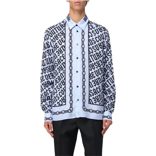Casual Shirts, male, , Size: M Chain Print Silk Shirt - Versace Jeans Couture - Modalova
