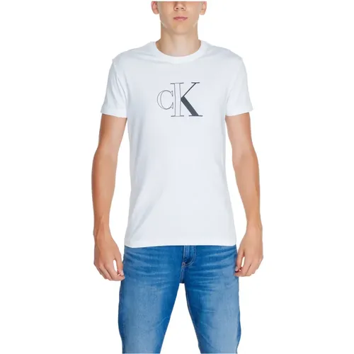 Weißes Print Rundhals T-shirt , Herren, Größe: XL - Calvin Klein Jeans - Modalova