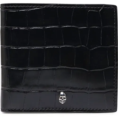 Crocodile Leather Wallet with Skull Charm , male, Sizes: ONE SIZE - alexander mcqueen - Modalova