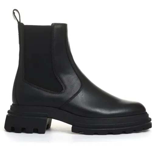 Schwarzer Leder Chelsea Boot mit Elastik , Damen, Größe: 36 1/2 EU - Hogan - Modalova