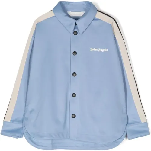 Blaues Logo-Print-Jerseyhemd - Palm Angels - Modalova