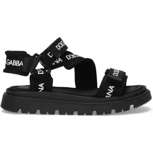 Schwarze Sandalen für Kinder mit Logo-Print,Schwarze Sandalen für Kinder mit Klettverschluss - Dolce & Gabbana - Modalova