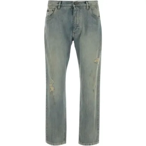 Zerrissene Denim Jeans mit Logo-Plakette - Dolce & Gabbana - Modalova