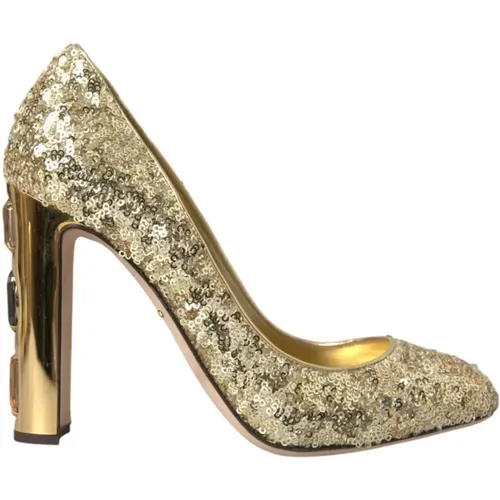 Pumps, female, , Size: 8 US Gold Crystal Embellished Heels Pumps - Dolce & Gabbana - Modalova