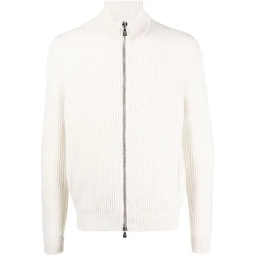 Zip-throughs, male, , Size: 3XL Ribbed Cashmere Cardigan - Fedeli - Modalova