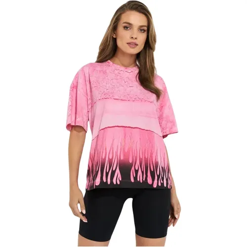 Rosa Fire Print T-shirt , Damen, Größe: S - Kenzo - Modalova