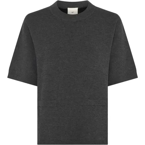 Round-neck Knitwear, female, , Size: XS Knit Storm Grey Sweater - Heartmade - Modalova