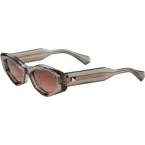 Durchsichtige Grau Weiß Gold Sonnenbrille - Valentino - Modalova