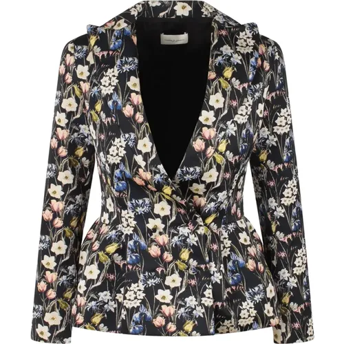 Blazers, female, , Size: XS Black Floral Flared Shirt - Giuseppe Di Morabito - Modalova