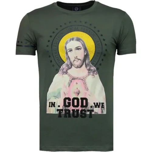 Jesus Gott Vertrauen Rhinestone - Herren T-Shirt - 5094G , Herren, Größe: M - Local Fanatic - Modalova