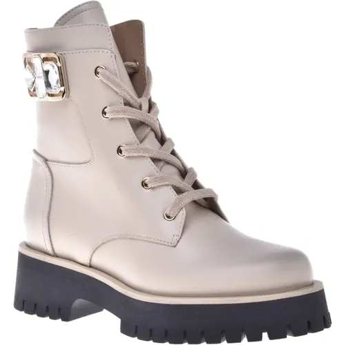 Combat boots in vanilla leather , Damen, Größe: 38 1/2 EU - Baldinini - Modalova