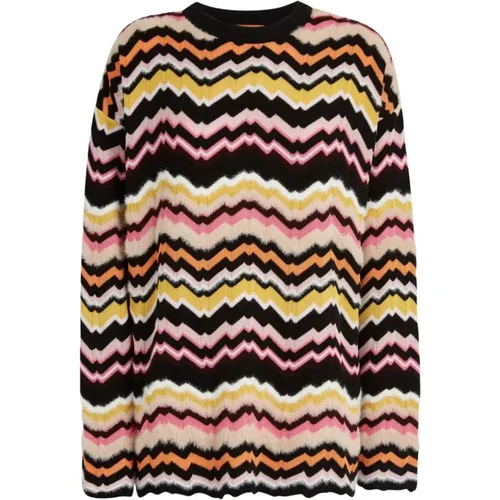 Round-neck Knitwear, female, , Size: 2XS MultiColour Herringbone Sweater with Chain - Missoni - Modalova