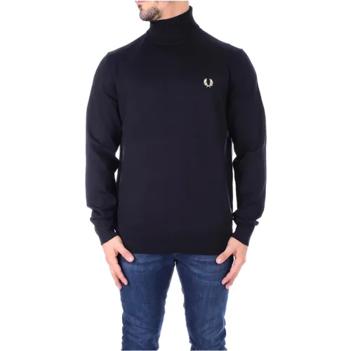 Schwarze Pullover mit hohem Kragen und Frontlogo , Herren, Größe: M - Fred Perry - Modalova