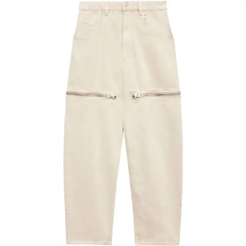 Ecru Denim Tapered Trousers Zip Detail , female, Sizes: S, M, XS - Isabel Marant Étoile - Modalova