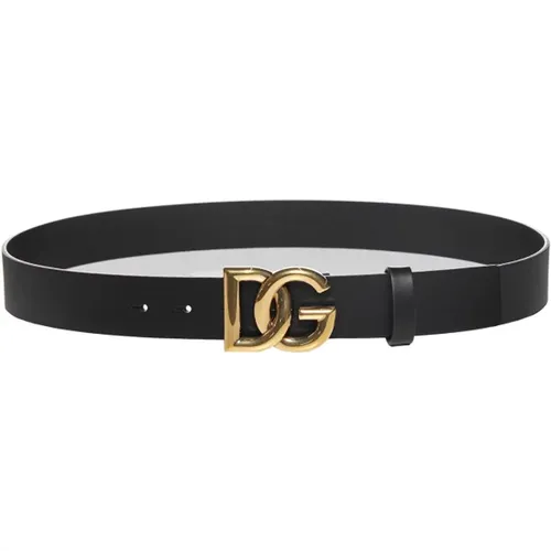 Belts, male, , Size: 90 CM DG-logo Calf-Leather Belt with Gold Hardware - Dolce & Gabbana - Modalova