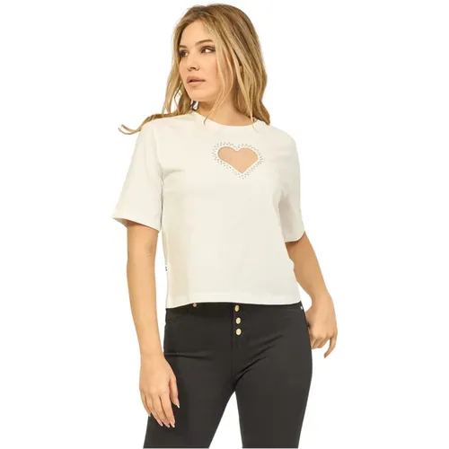 Heart Opening Cotton T-shirt with Appliques , female, Sizes: S, XL, L, 2XS - Jijil - Modalova