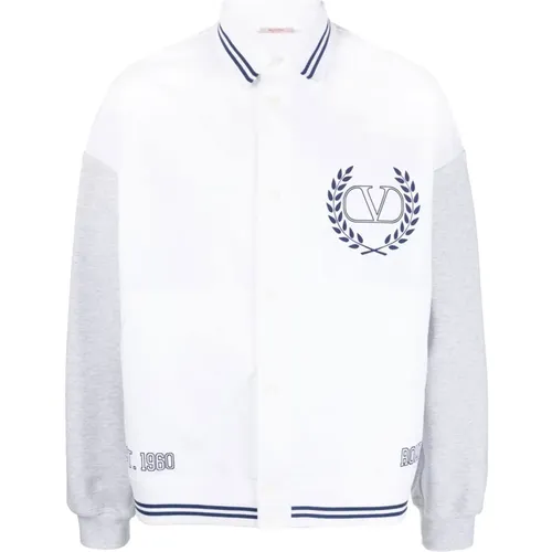 Cotton Jersey and Poplin Bomber Jacket with Blue Logo Print , male, Sizes: L - Valentino Garavani - Modalova