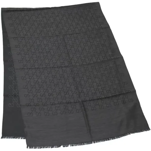 Unisex Anthracite Logo Scarf Wool and Silk , female, Sizes: ONE SIZE - Gucci - Modalova