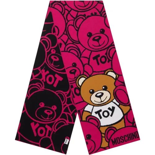 Winter Scarves, unisex, , Size: ONE SIZE Pink Wool Scarf with Logo Print - Moschino - Modalova