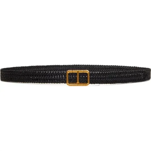 Woven Leather Belt with Golden Buckle , male, Sizes: 95 CM, 100 CM - Tom Ford - Modalova