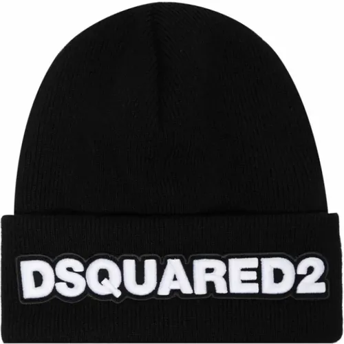 Beanies, male, , Size: ONE SIZE Logo Beanie Knitted Wool - Dsquared2 - Modalova