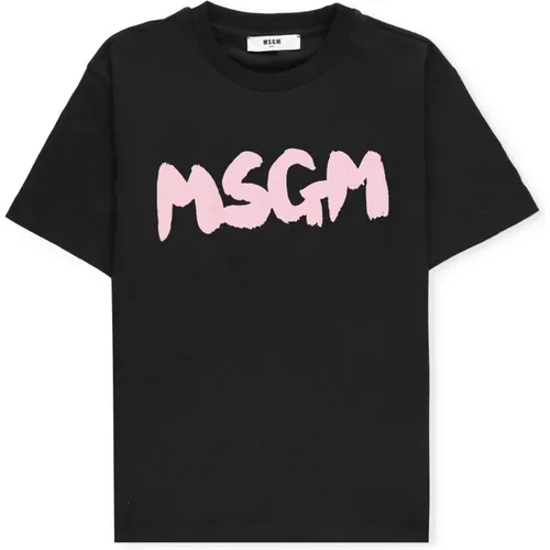 Schwarzes Baumwollmädchen-T-Shirt mit Logodruck - MSGM - Modalova