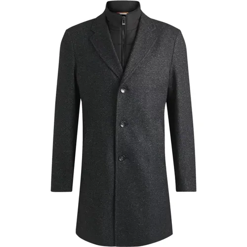 Single-Breasted Coats, male, , Size: XL Slim Fit Removable Zip Coat - HUGO - Modalova