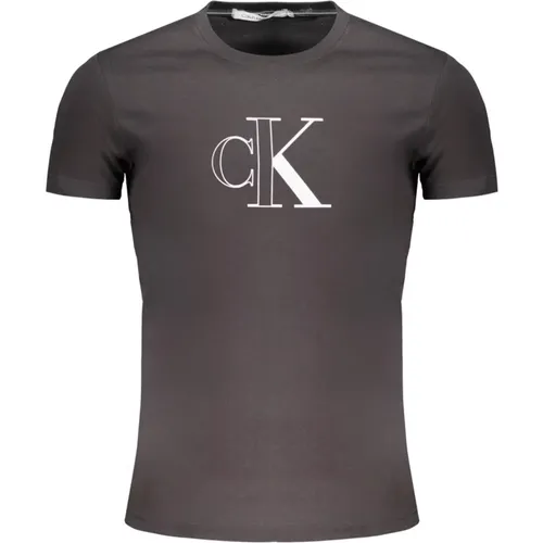 Kurzarm Logo Print Baumwoll T-Shirt , Herren, Größe: L - Calvin Klein - Modalova