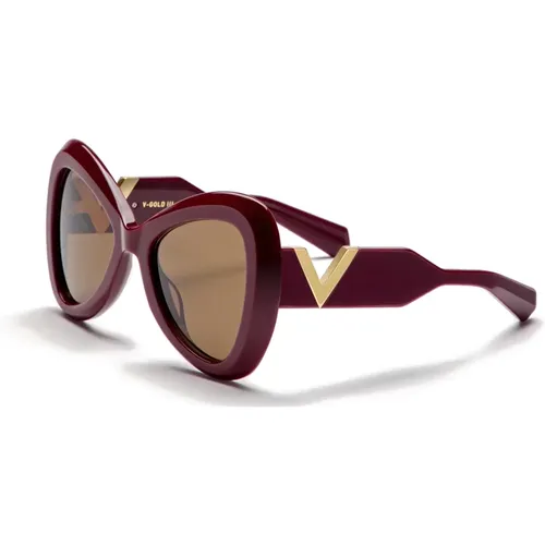 Sunglasses, female, , Size: 53 MM Gold Bordeaux Sunglasses V Style - Valentino - Modalova