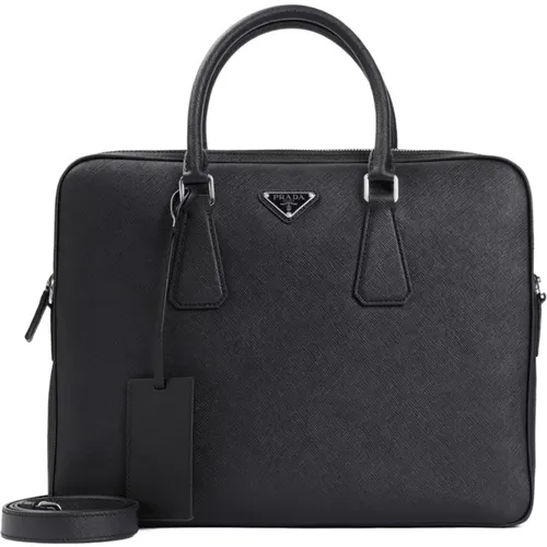 Laptop Bags & Cases, male, , Size: ONE SIZE Luxurious Leather Briefcase - Prada - Modalova