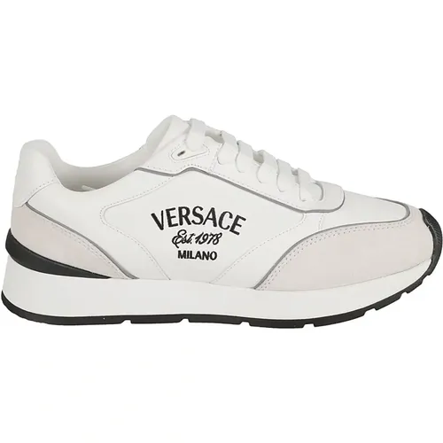Weiße Ledersneakers mit -Stickerei - Versace - Modalova