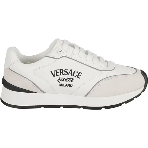 Weiße Ledersneakers mit -Stickerei , Herren, Größe: 41 EU - Versace - Modalova