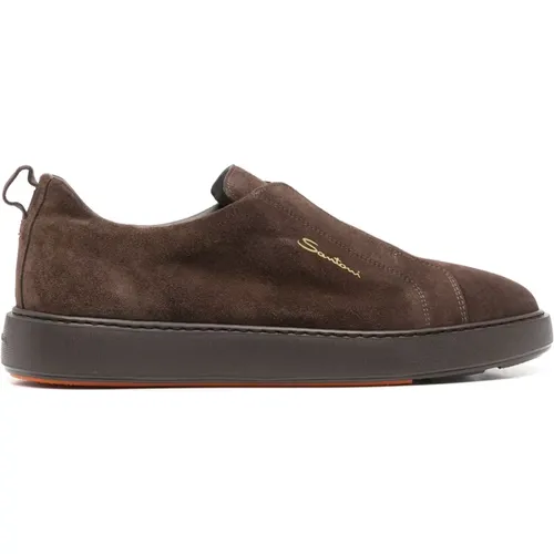 Sneakers, male, , Size: 8 US Suede Laceless Sneakers - Santoni - Modalova